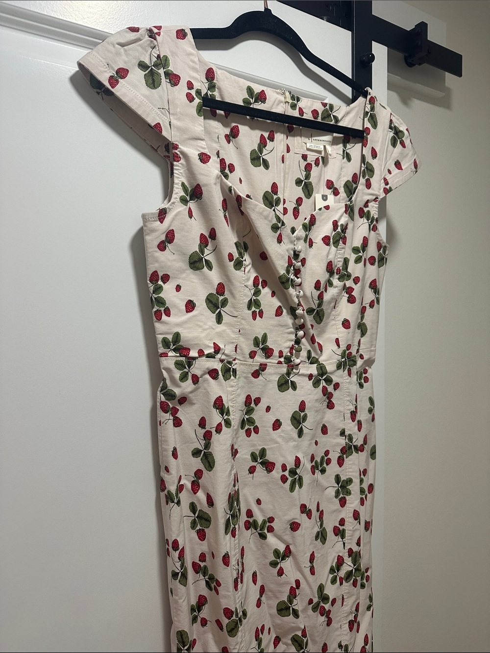 Anthropologie Cream Midi Dress with Red Cherry Print - Picture 2 of 5
